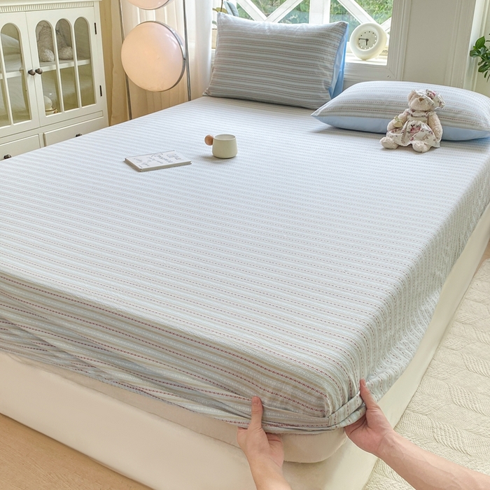 91家纺网 家纺一手货源 找家纺 灰鲸 2025新款全棉纯棉色织提花单床笠 床笠单件 美拉-蓝