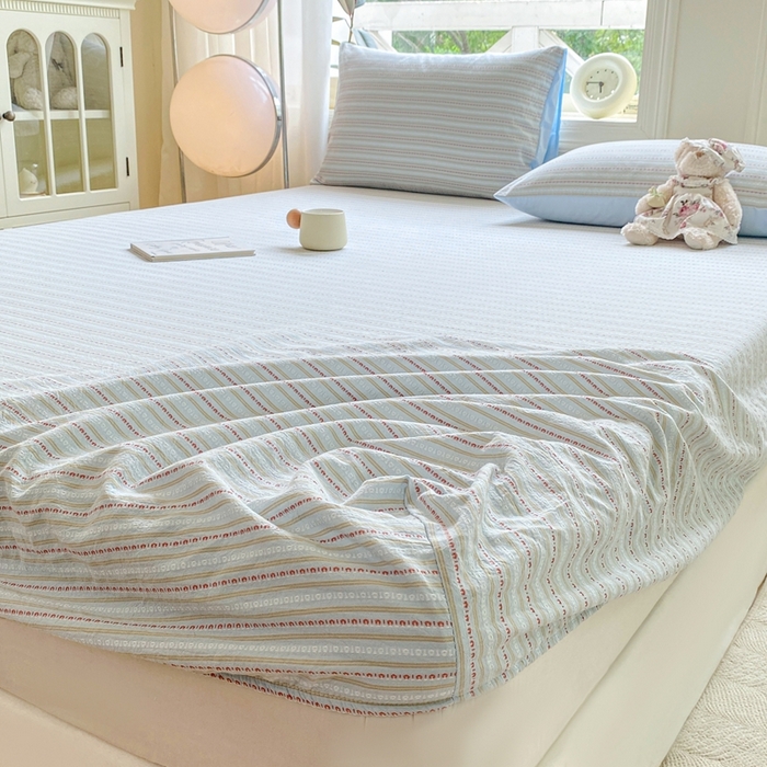 91家纺网 家纺一手货源 找家纺 灰鲸 2025新款全棉纯棉色织提花单床笠 床笠单件 美拉-蓝