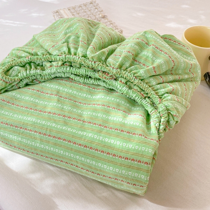 91家纺网 家纺一手货源 找家纺 灰鲸 2025新款全棉纯棉色织提花单床笠 床笠单件 美拉-绿