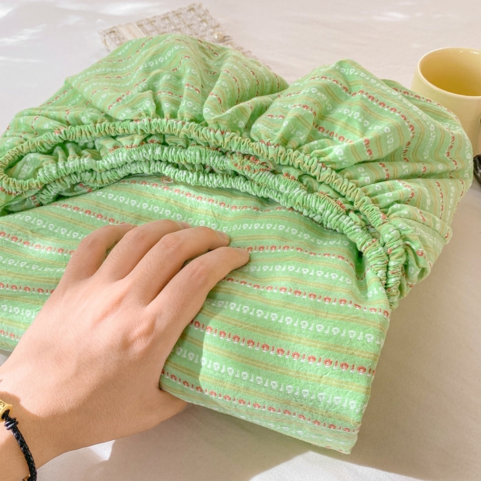 91家纺网 家纺一手货源 找家纺 灰鲸 2025新款全棉纯棉色织提花单床笠 床笠单件 美拉-绿