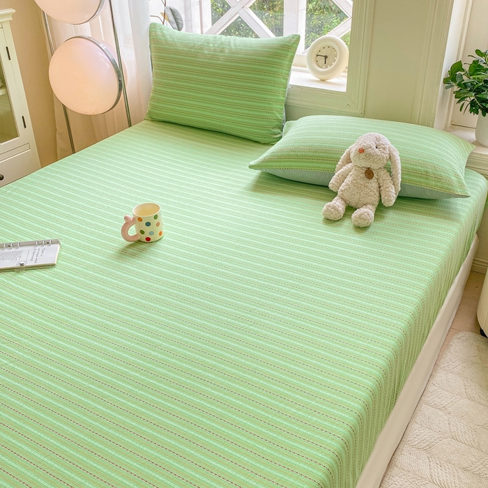 91家纺网 家纺一手货源 找家纺 灰鲸 2025新款全棉纯棉色织提花单床笠 床笠单件 美拉-绿