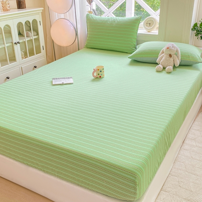 91家纺网 家纺一手货源 找家纺 灰鲸 2025新款全棉纯棉色织提花单床笠 床笠单件 美拉-绿