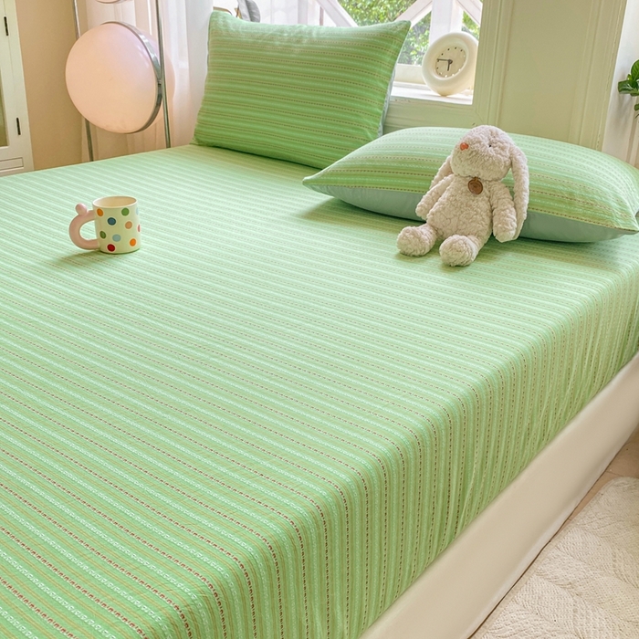 91家纺网 家纺一手货源 找家纺 灰鲸 2025新款全棉纯棉色织提花单床笠 床笠单件 美拉-绿