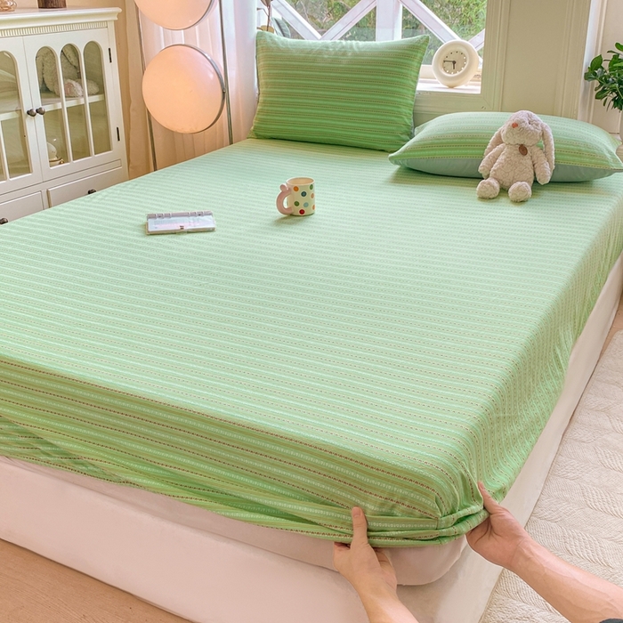 91家纺网 家纺一手货源 找家纺 灰鲸 2025新款全棉纯棉色织提花单床笠 床笠单件 美拉-绿