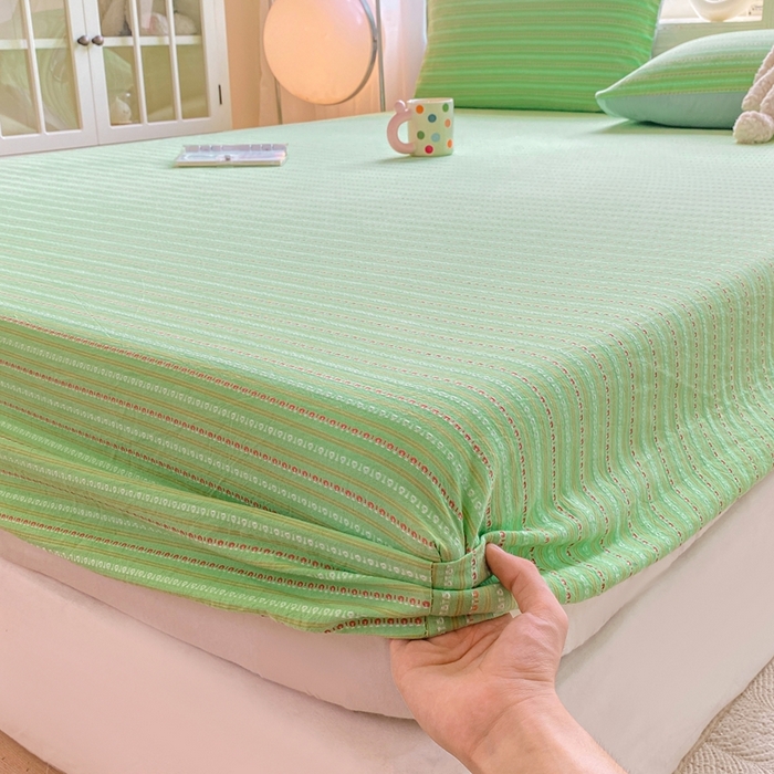 91家纺网 家纺一手货源 找家纺 灰鲸 2025新款全棉纯棉色织提花单床笠 床笠单件 美拉-绿