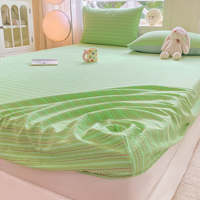 91家纺网 家纺一手货源 找家纺 灰鲸 2025新款全棉纯棉色织提花单床笠 床笠单件 美拉-绿