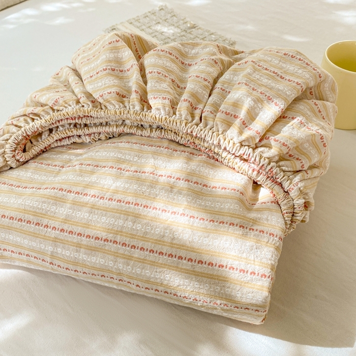 91家纺网 家纺一手货源 找家纺 灰鲸 2025新款全棉纯棉色织提花单床笠 床笠单件 美拉-杏