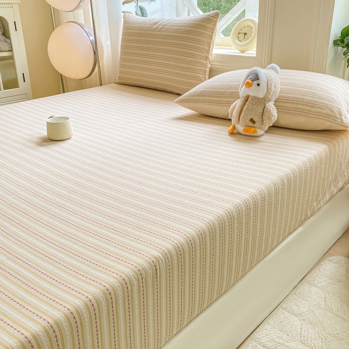 91家纺网 家纺一手货源 找家纺 灰鲸 2025新款全棉纯棉色织提花单床笠 床笠单件 美拉-杏