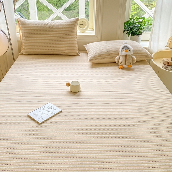 91家纺网 家纺一手货源 找家纺 灰鲸 2025新款全棉纯棉色织提花单床笠 床笠单件 美拉-杏