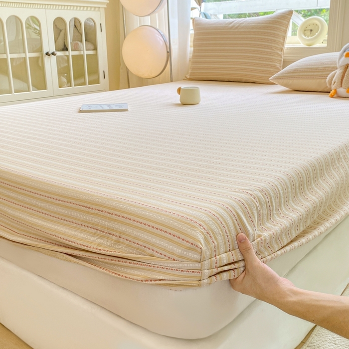 91家纺网 家纺一手货源 找家纺 灰鲸 2025新款全棉纯棉色织提花单床笠 床笠单件 美拉-杏