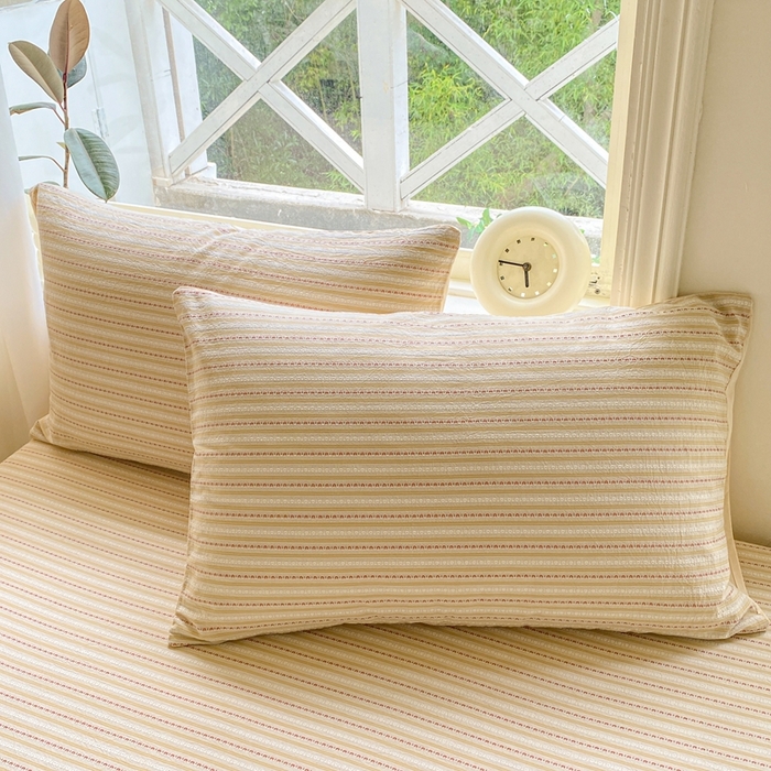 91家纺网 家纺一手货源 找家纺 灰鲸 2025新款全棉纯棉色织提花单床笠 床笠单件 美拉-杏