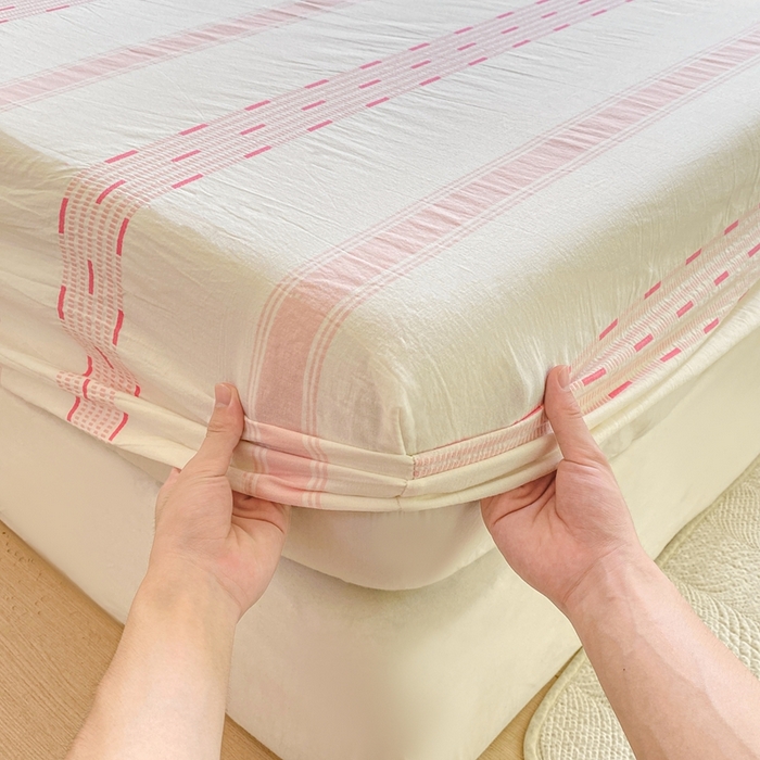 91家纺网 家纺一手货源 找家纺 灰鲸 2025新款全棉纯棉色织提花单床笠 床笠单件 素瑾-粉