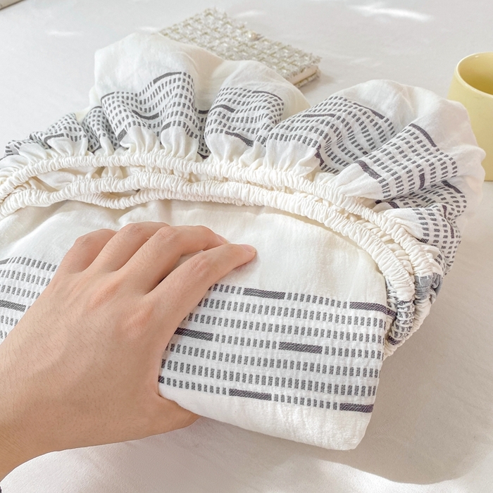 91家纺网 家纺一手货源 找家纺 灰鲸 2025新款全棉纯棉色织提花单床笠 床笠单件 素瑾-灰