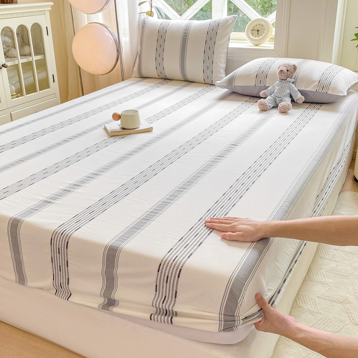 灰鲸 2025新款全棉纯棉色织提花单床笠 床笠单件 素瑾-灰