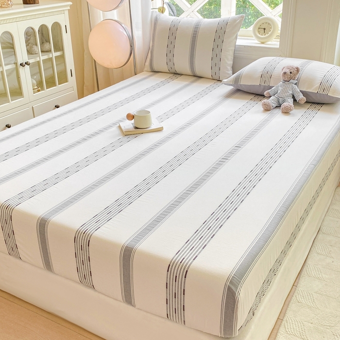 91家纺网 家纺一手货源 找家纺 灰鲸 2025新款全棉纯棉色织提花单床笠 床笠单件 素瑾-灰