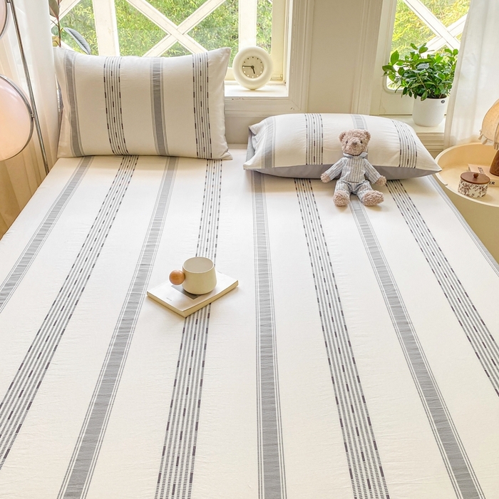 91家纺网 家纺一手货源 找家纺 灰鲸 2025新款全棉纯棉色织提花单床笠 床笠单件 素瑾-灰