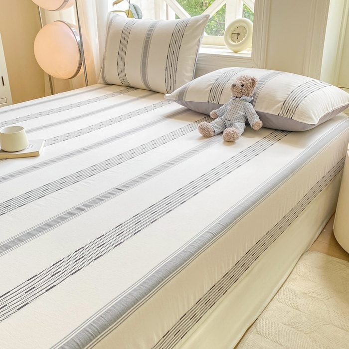 91家纺网 家纺一手货源 找家纺 灰鲸 2025新款全棉纯棉色织提花单床笠 床笠单件 素瑾-灰