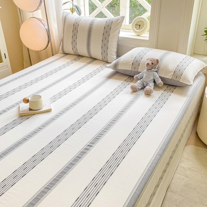 91家纺网 家纺一手货源 找家纺 灰鲸 2025新款全棉纯棉色织提花单床笠 床笠单件 素瑾-灰