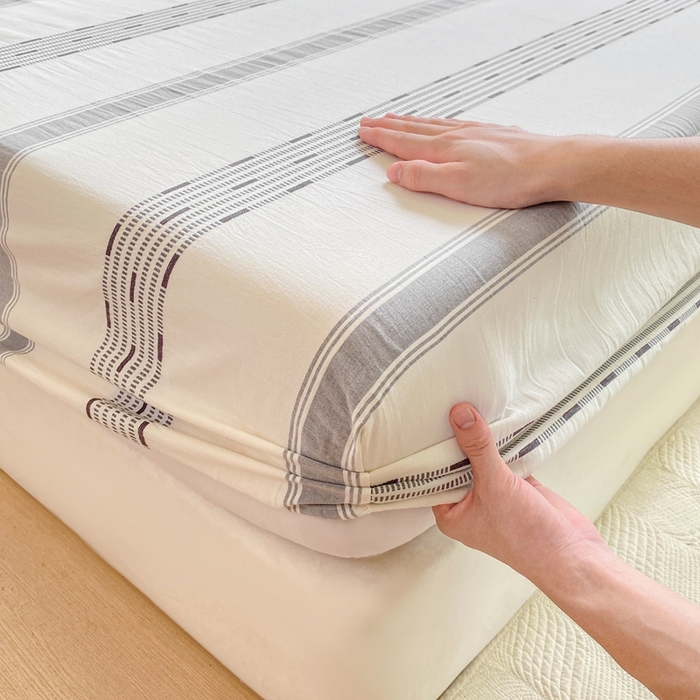 91家纺网 家纺一手货源 找家纺 灰鲸 2025新款全棉纯棉色织提花单床笠 床笠单件 素瑾-灰