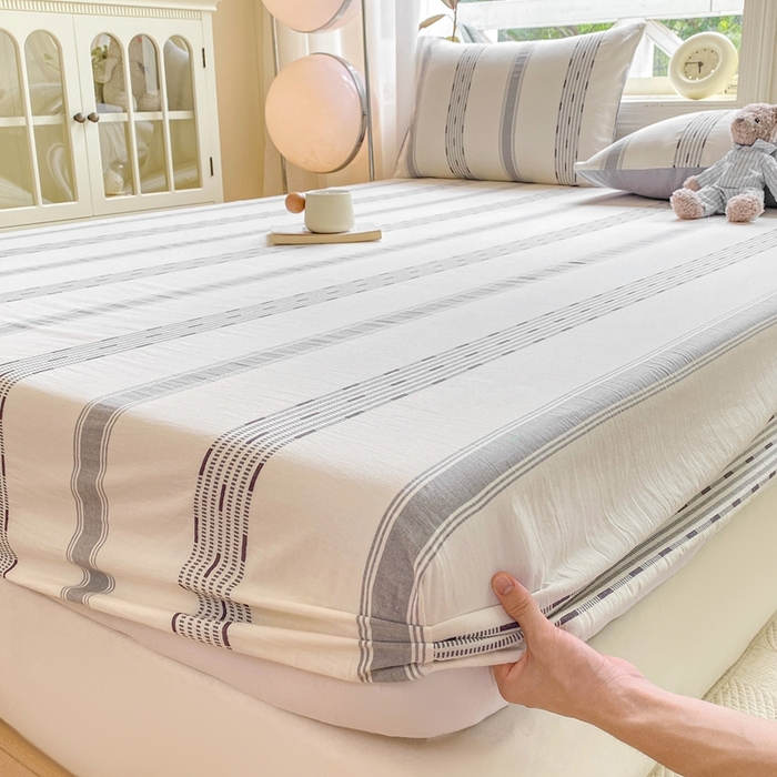 91家纺网 家纺一手货源 找家纺 灰鲸 2025新款全棉纯棉色织提花单床笠 床笠单件 素瑾-灰