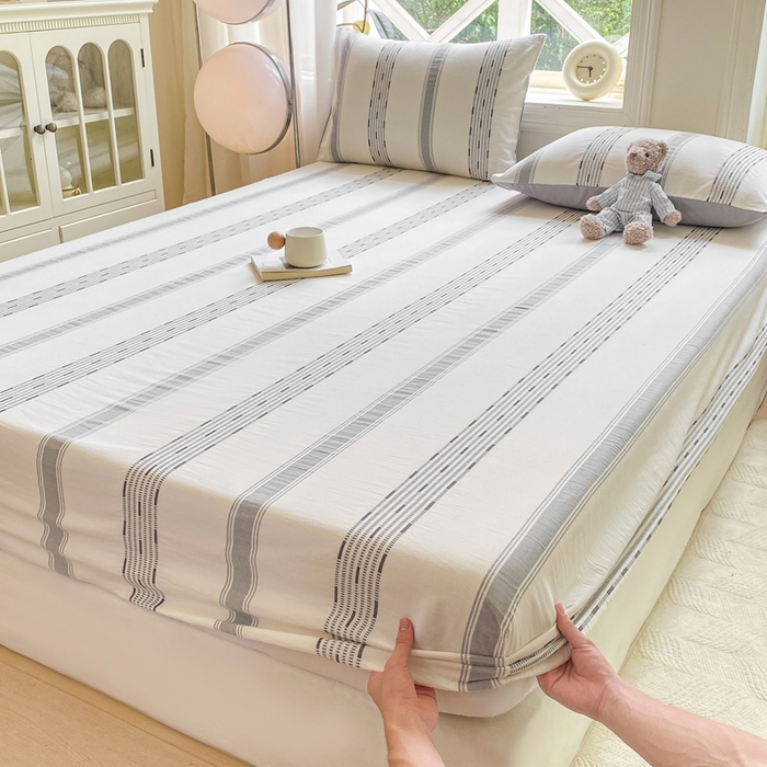 91家纺网 家纺一手货源 找家纺 灰鲸 2025新款全棉纯棉色织提花单床笠 床笠单件 素瑾-灰