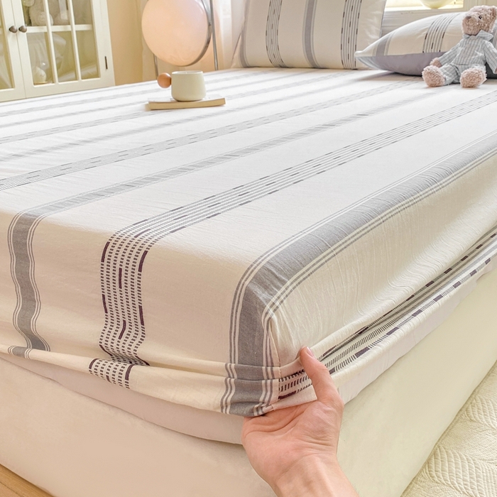 91家纺网 家纺一手货源 找家纺 灰鲸 2025新款全棉纯棉色织提花单床笠 床笠单件 素瑾-灰