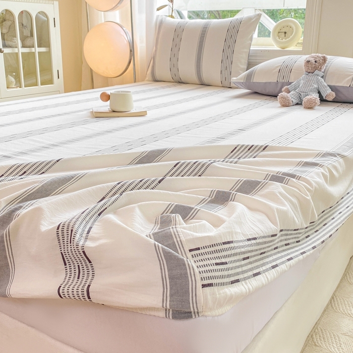 91家纺网 家纺一手货源 找家纺 灰鲸 2025新款全棉纯棉色织提花单床笠 床笠单件 素瑾-灰