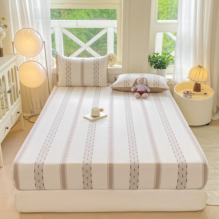 91家纺网 家纺一手货源 找家纺 灰鲸 2025新款全棉纯棉色织提花单床笠 床笠单件 素瑾-咖