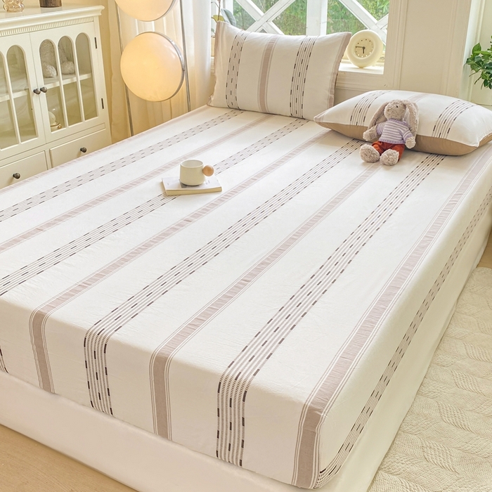 91家纺网 家纺一手货源 找家纺 灰鲸 2025新款全棉纯棉色织提花单床笠 床笠单件 素瑾-咖