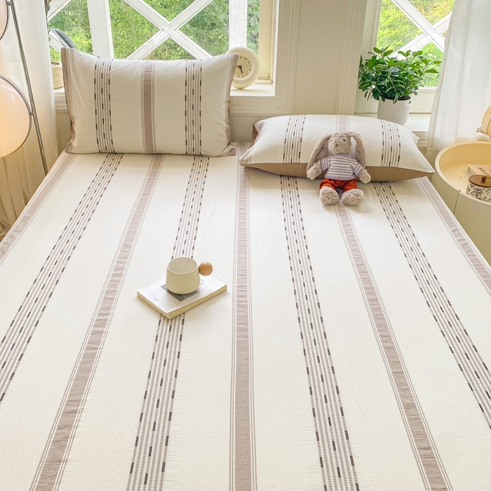 91家纺网 家纺一手货源 找家纺 灰鲸 2025新款全棉纯棉色织提花单床笠 床笠单件 素瑾-咖