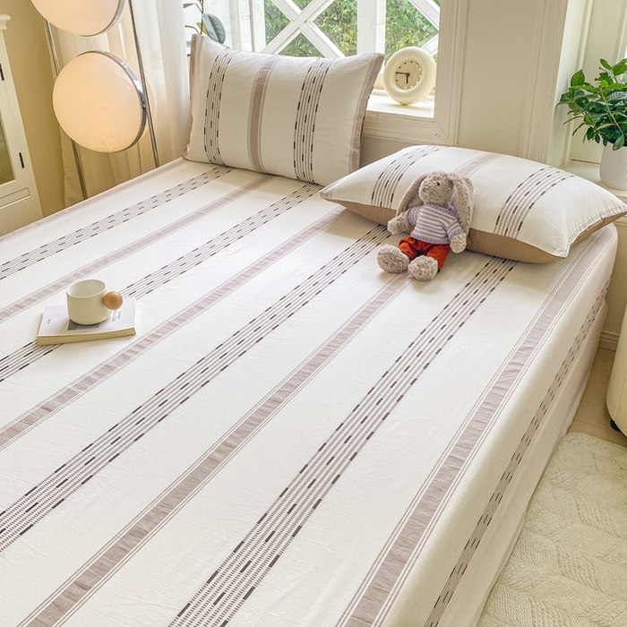 91家纺网 家纺一手货源 找家纺 灰鲸 2025新款全棉纯棉色织提花单床笠 床笠单件 素瑾-咖