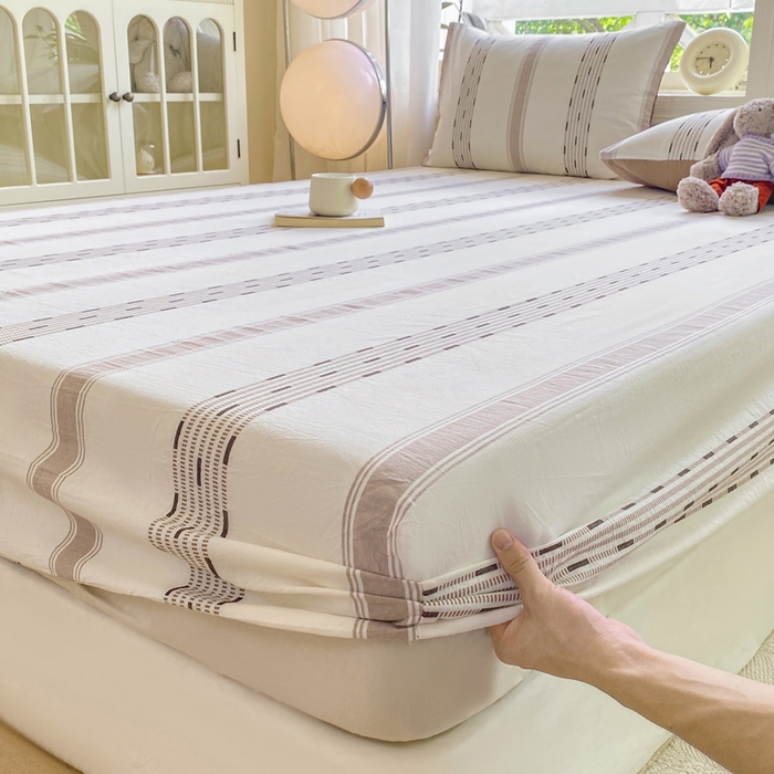 91家纺网 家纺一手货源 找家纺 灰鲸 2025新款全棉纯棉色织提花单床笠 床笠单件 素瑾-咖