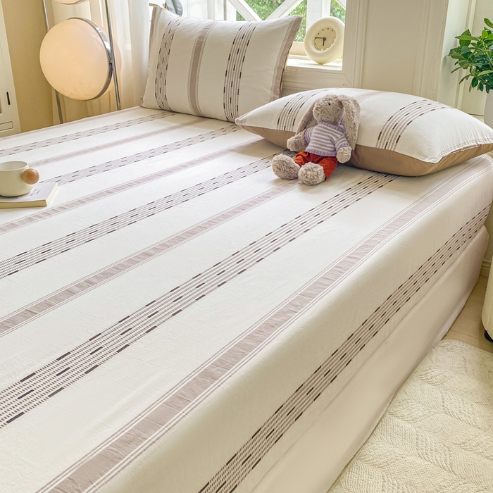 91家纺网 家纺一手货源 找家纺 灰鲸 2025新款全棉纯棉色织提花单床笠 床笠单件 素瑾-咖