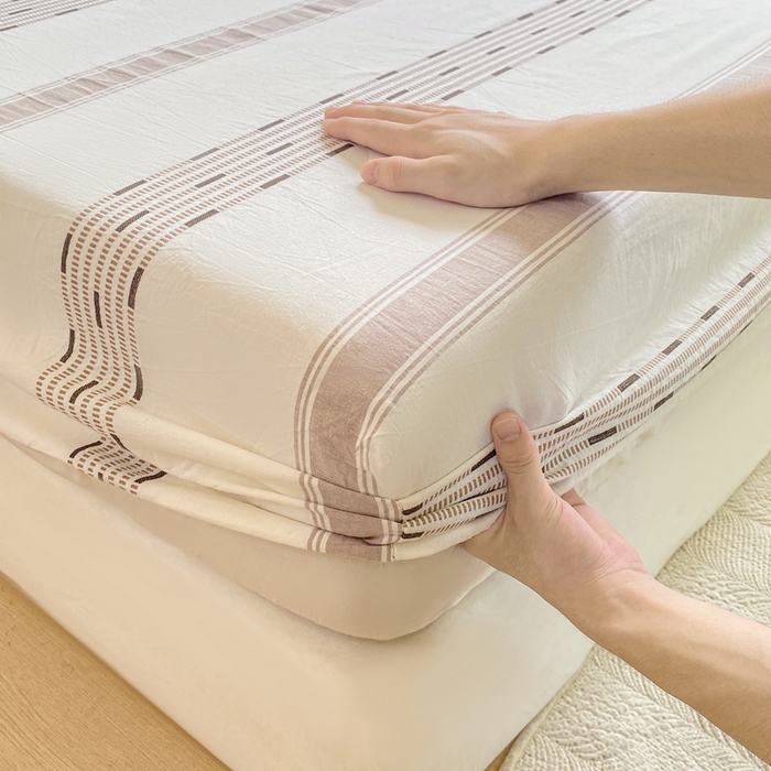 91家纺网 家纺一手货源 找家纺 灰鲸 2025新款全棉纯棉色织提花单床笠 床笠单件 素瑾-咖