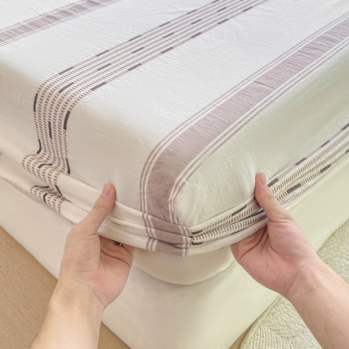 91家纺网 家纺一手货源 找家纺 灰鲸 2025新款全棉纯棉色织提花单床笠 床笠单件 素瑾-咖