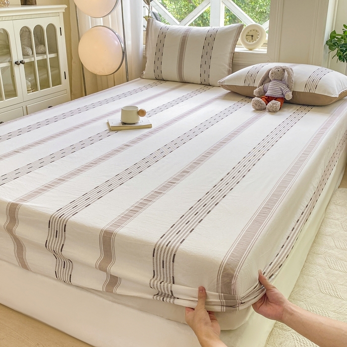 91家纺网 家纺一手货源 找家纺 灰鲸 2025新款全棉纯棉色织提花单床笠 床笠单件 素瑾-咖