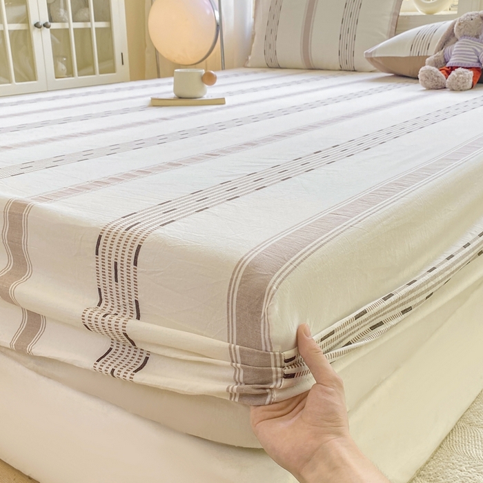 91家纺网 家纺一手货源 找家纺 灰鲸 2025新款全棉纯棉色织提花单床笠 床笠单件 素瑾-咖