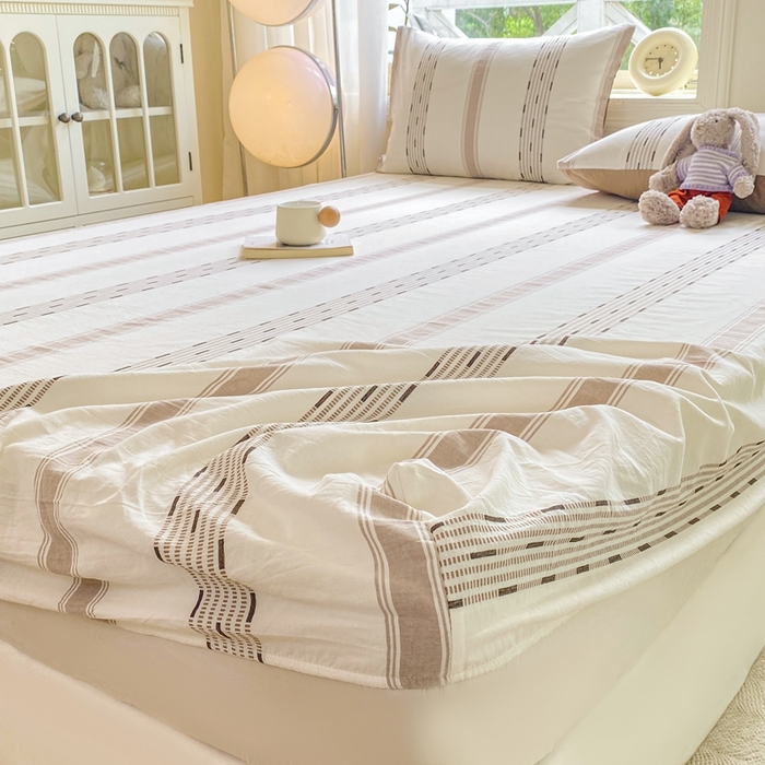 91家纺网 家纺一手货源 找家纺 灰鲸 2025新款全棉纯棉色织提花单床笠 床笠单件 素瑾-咖