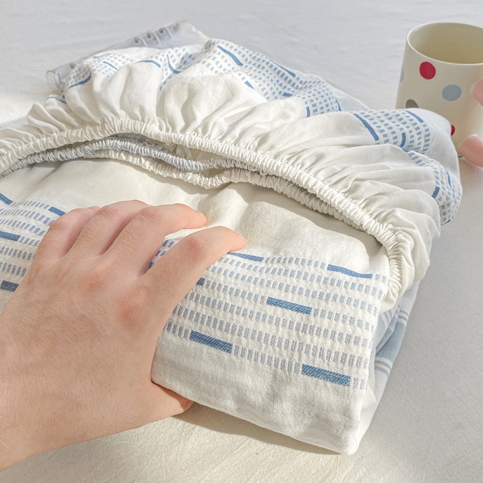 91家纺网 家纺一手货源 找家纺 灰鲸 2025新款全棉纯棉色织提花单床笠 床笠单件 素瑾-蓝