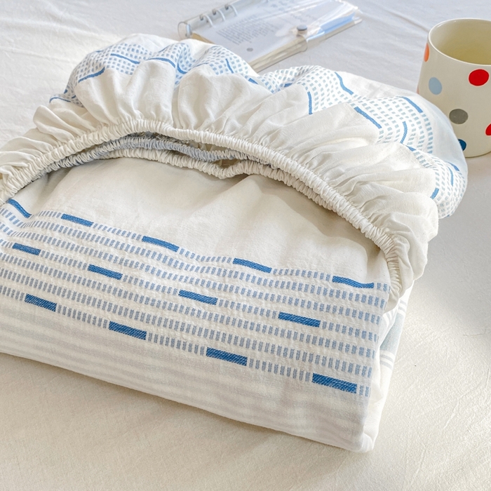 91家纺网 家纺一手货源 找家纺 灰鲸 2025新款全棉纯棉色织提花单床笠 床笠单件 素瑾-蓝