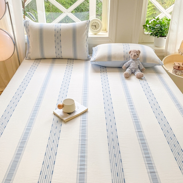 91家纺网 家纺一手货源 找家纺 灰鲸 2025新款全棉纯棉色织提花单床笠 床笠单件 素瑾-蓝