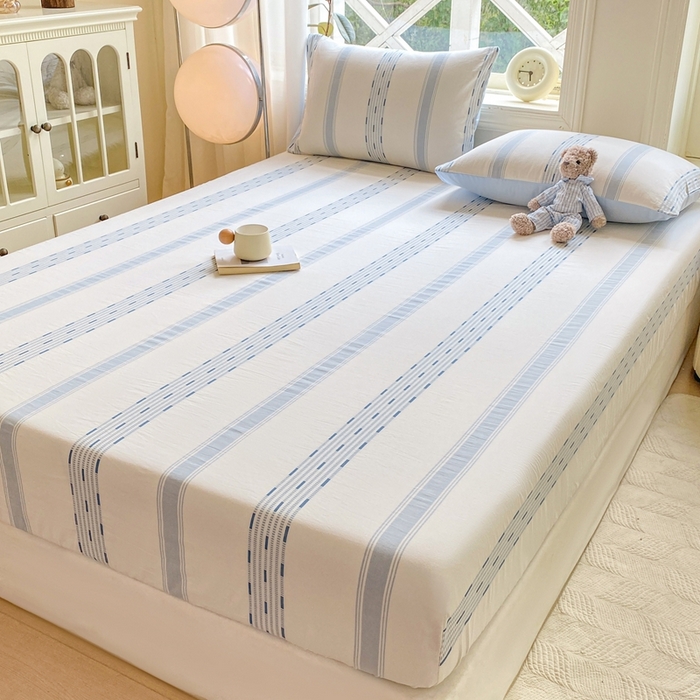 91家纺网 家纺一手货源 找家纺 灰鲸 2025新款全棉纯棉色织提花单床笠 床笠单件 素瑾-蓝