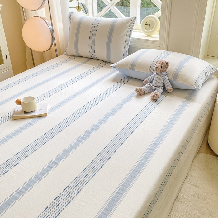 91家纺网 家纺一手货源 找家纺 灰鲸 2025新款全棉纯棉色织提花单床笠 床笠单件 素瑾-蓝