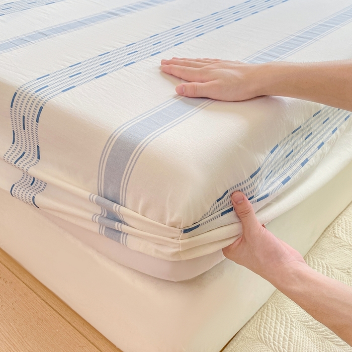 91家纺网 家纺一手货源 找家纺 灰鲸 2025新款全棉纯棉色织提花单床笠 床笠单件 素瑾-蓝