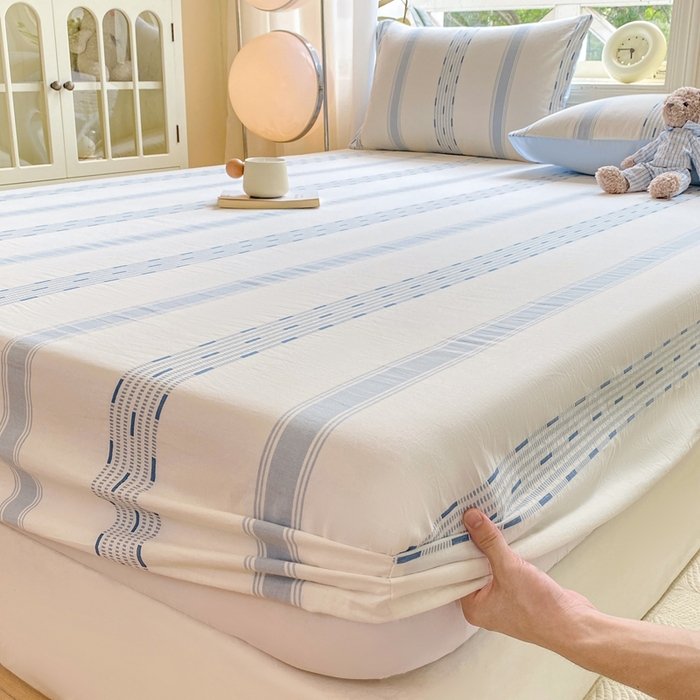 91家纺网 家纺一手货源 找家纺 灰鲸 2025新款全棉纯棉色织提花单床笠 床笠单件 素瑾-蓝