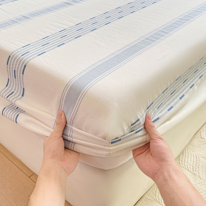 91家纺网 家纺一手货源 找家纺 灰鲸 2025新款全棉纯棉色织提花单床笠 床笠单件 素瑾-蓝