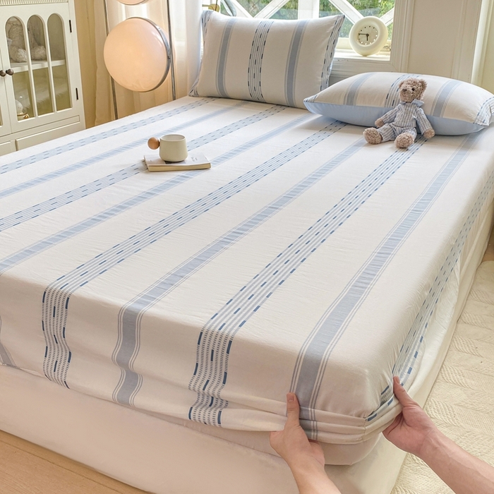 91家纺网 家纺一手货源 找家纺 灰鲸 2025新款全棉纯棉色织提花单床笠 床笠单件 素瑾-蓝