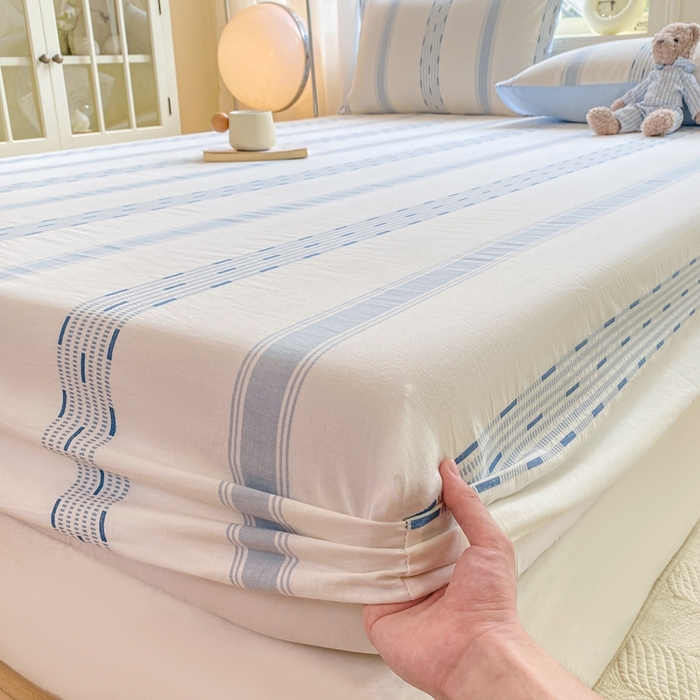 91家纺网 家纺一手货源 找家纺 灰鲸 2025新款全棉纯棉色织提花单床笠 床笠单件 素瑾-蓝