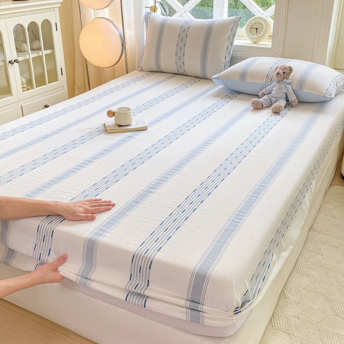 91家纺网 家纺一手货源 找家纺 灰鲸 2025新款全棉纯棉色织提花单床笠 床笠单件 素瑾-蓝