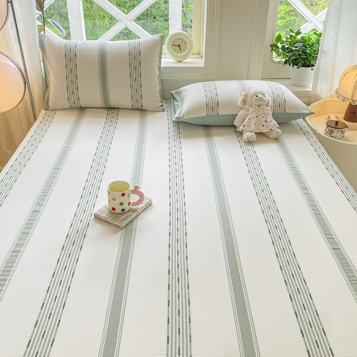 91家纺网 家纺一手货源 找家纺 灰鲸 2025新款全棉纯棉色织提花单床笠 床笠单件 素瑾-绿